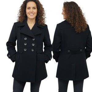 Sandro Sportswear Black Double Breasted Peacoat Jacket Stretch Lined M